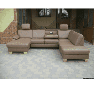 Новий шкіряний П-подібний диван, розкладний (4945). ДНІПРО