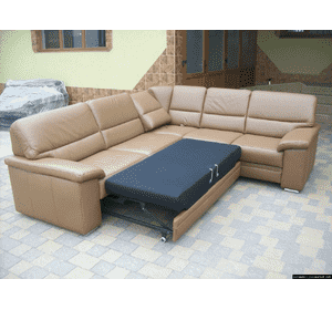 Новий шкіряний диван, розкладний (5556). ДНІПРО