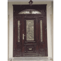 Дубові вхідні двері з фрамугою