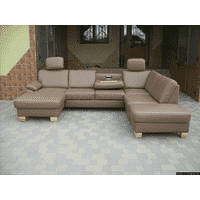 Новий шкіряний П-подібний диван, розкладний (4945). ДНІПРО