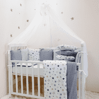 Комплект Маленька Соня Baby Design Premium Stars сірий з балдахіном