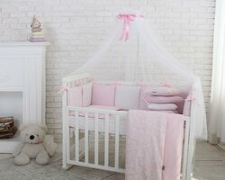Комплект Маленька Соня Baby Design Premium Жаккард рожевий з балдахіном