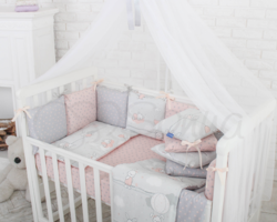 Комплект Маленька Соня Baby Design Premium Зайчики пудра з балдахіном Комплект Маленька Соня Baby Design Premium Зайчики пудра з балдахіном