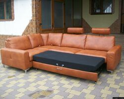 Новий шкіряний кутовий диван, розкладний (4410).ДНІПРО