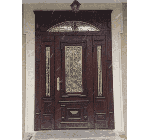 Дубові вхідні двері з фрамугою