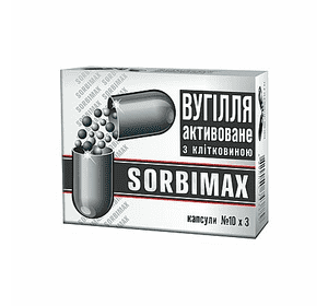 СОРБІМАКС вугілля активоване з клітковиною, капсули по 270 мг №30 СОРБІМАКС вугілля активоване з клітковиною, капсули по 270 мг №30