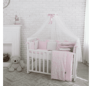 Комплект Маленька Соня Baby Design Premium Жаккард рожевий з балдахіном