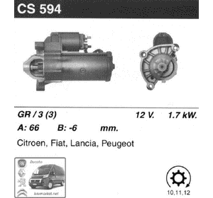Стартер Peugeot — Partner M49 (1996-2003) 1.9D / TD / 2.0HDI (VALEO) D7R12, AS CS594