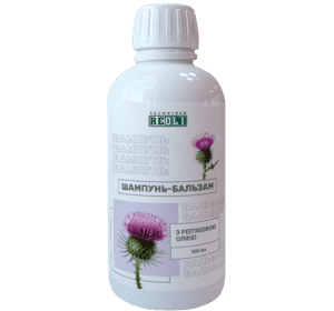 Шампунь-бальзам з реп'яховою олією по 200 мл у флаконі Шампунь-бальзам з реп'яховою олією по 200 мл у флаконі
