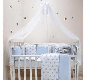 Комплект Маленька Соня Baby Design Premium Stars голубий з балдахіном