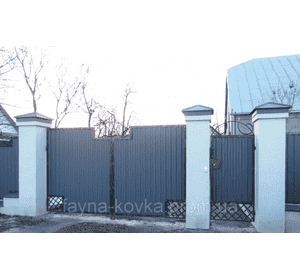 Недорогі ковані ворота закриті профнастилом 245