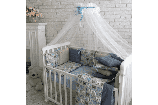 Комплект Маленька Соня Baby Design Premium Ведмедики-мордашки з балдахіном - LvivMarket.net