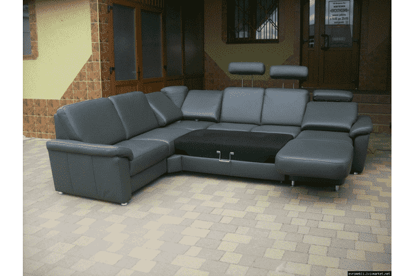 Новий шкіряний диван, розкладний (4946) - LvivMarket.net