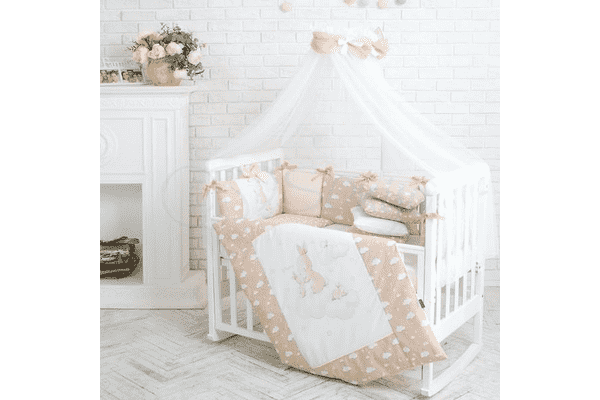 Комплект Маленька Соня Akvarel зайчики беж, з балдахіном - ЛьвівМаркет Комплект Маленька Соня Akvarel зайчики беж, з балдахіном - LvivMarket.net