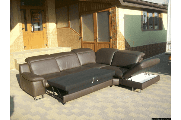 Новий шкіряний диван, розкладний (5563) - LvivMarket.net