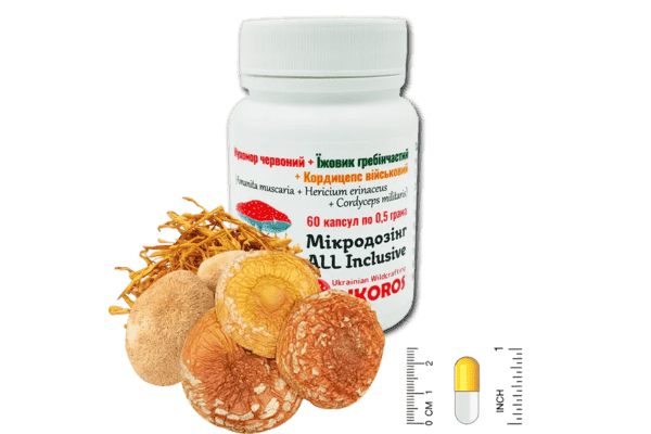 Микродозинг ALL Inclusive Мухомор красный + Ежовик гребенчатый + Кордицепс 60 кап. 50гвоенный 60 капсул по 0,5гр - ЛьвівМаркет Микродозинг ALL Inclusive Мухомор красный + Ежовик гребенчатый + Кордицепс 60 кап. 50гвоенный 60 капсул по 0,5гр - LvivMarket.net