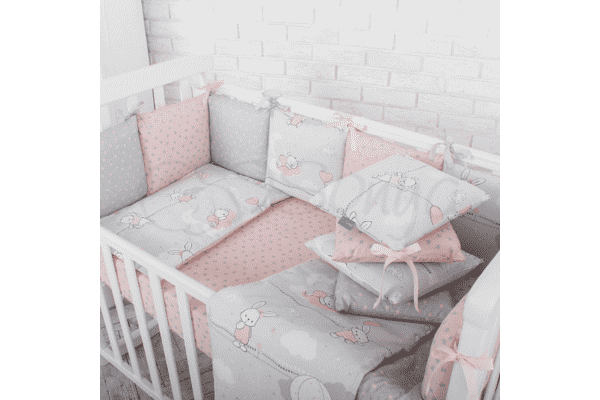 Комплект Маленька Соня Baby Design Premium Зайчики пудра без балдахіну - LvivMarket.net