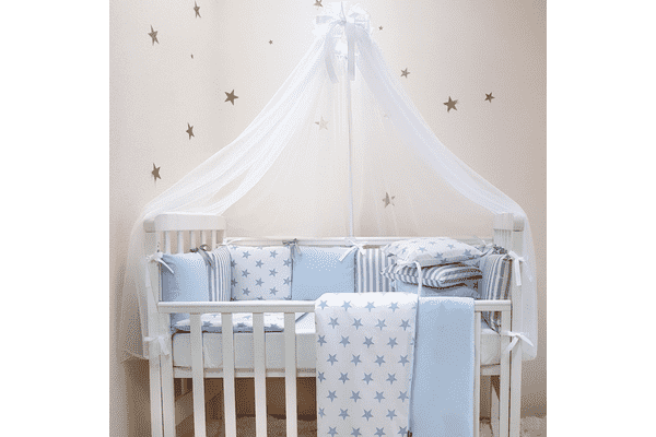 Комплект Маленька Соня Baby Design Premium Stars голубий з балдахіном - LvivMarket.net