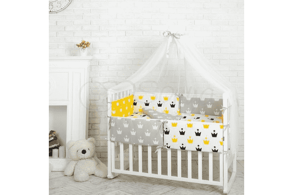 Комплект Маленька Соня Comfort Жовті корони з балдахіном - ЛьвівМаркет Комплект Маленька Соня Comfort Жовті корони з балдахіном - LvivMarket.net