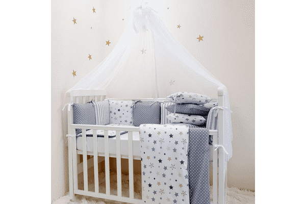 Комплект Маленька Соня Baby Design Premium Stars сірий з балдахіном - LvivMarket.net