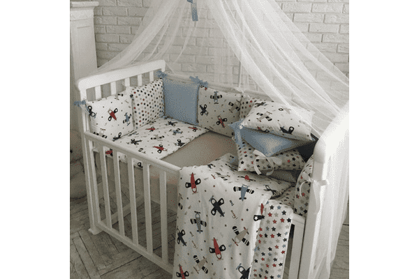 Комплект Маленька Соня Baby Design Premium Аероплани з балдахіном - LvivMarket.net