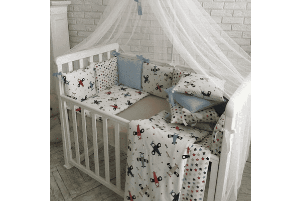 Комплект Маленька Соня Baby Design Premium Аероплани з балдахіном - ЛьвівМаркет Комплект Маленька Соня Baby Design Premium Аероплани з балдахіном - LvivMarket.net