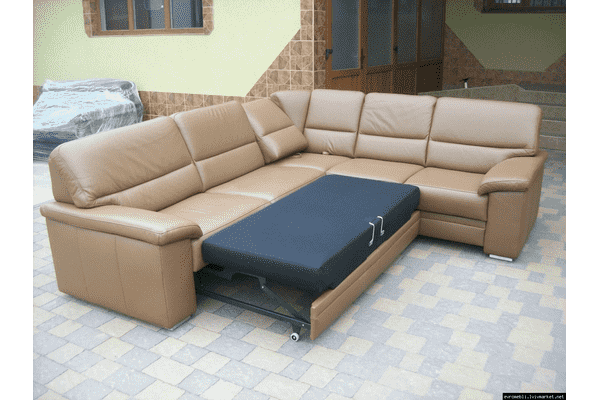 Новий шкіряний диван, розкладний (5556) - LvivMarket.net